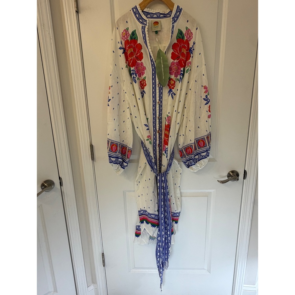 Farm Rio Flowers Beach Off White Floral Embroidered Midi Dress L NEW 322611 - Picture 2 of 10